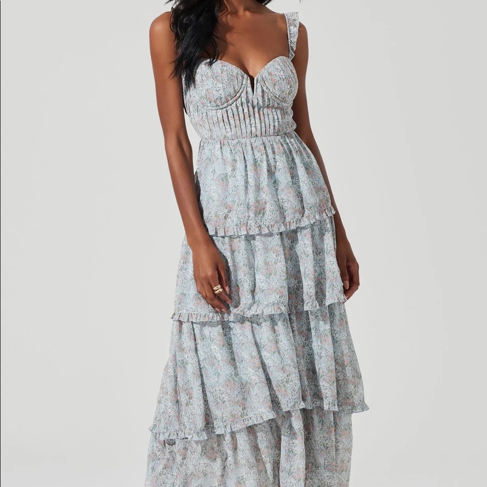 ASTR the Label Flutter Strap Floral Tiered Maxi Dress